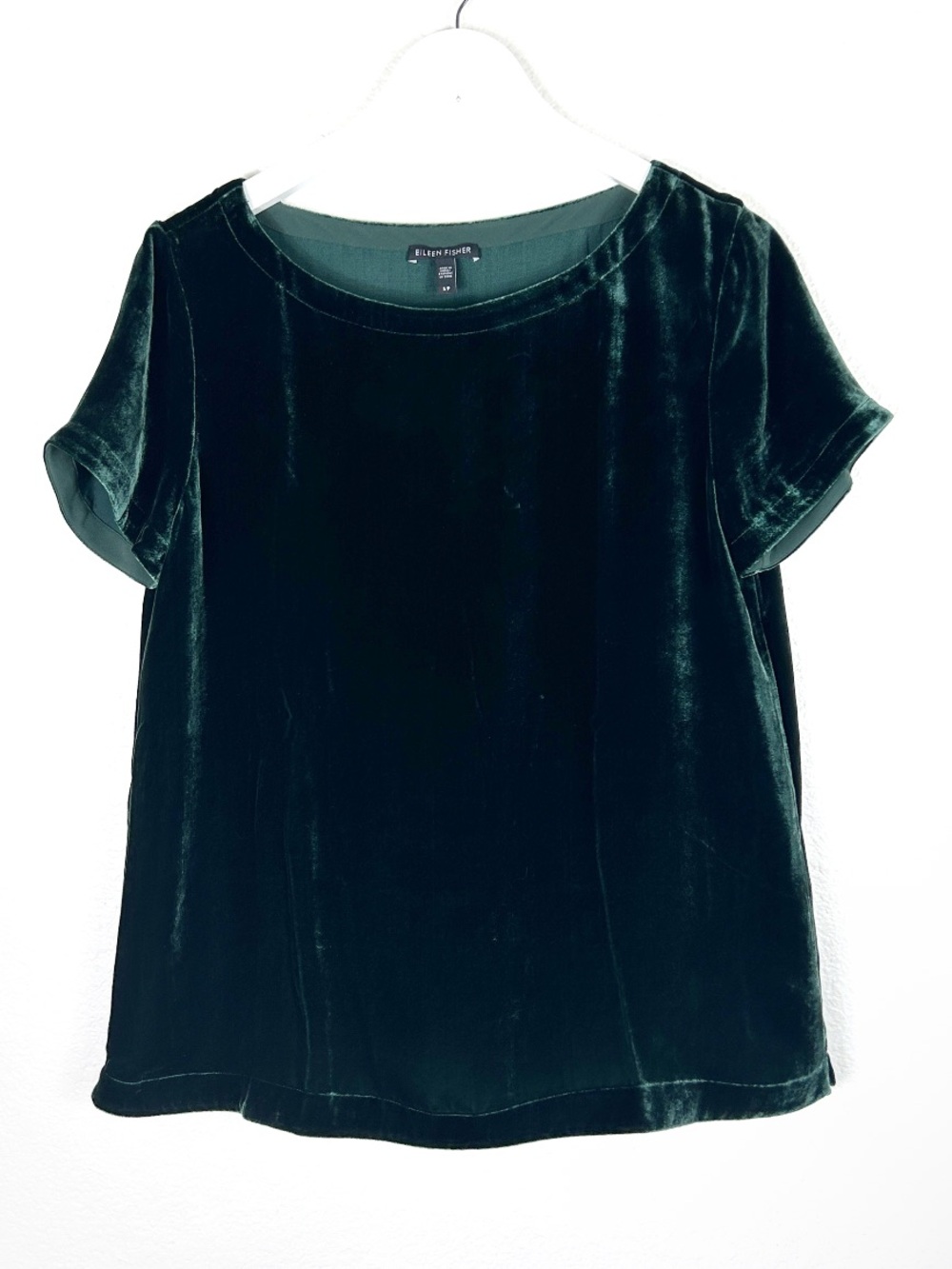 Eileen Fisher silk blend velvet green short sleeve oversized top size S small
